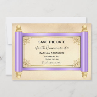 Lilac Scroll Quinceañera Save the Date Einladung