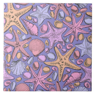 Lilac Seashell & Star Bathroom Art Fliese