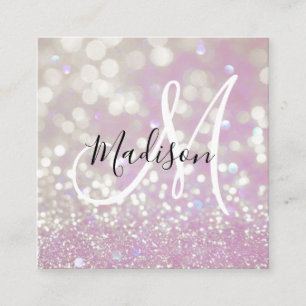 Lilac Shimmer Glitzer Glitzern Monogramm Name Quadratische Visitenkarte