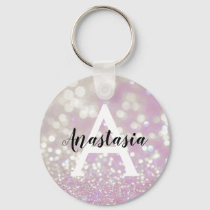 Lilac Shimmer Glitzer Glitzern Monogramm Name Schlüsselanhänger