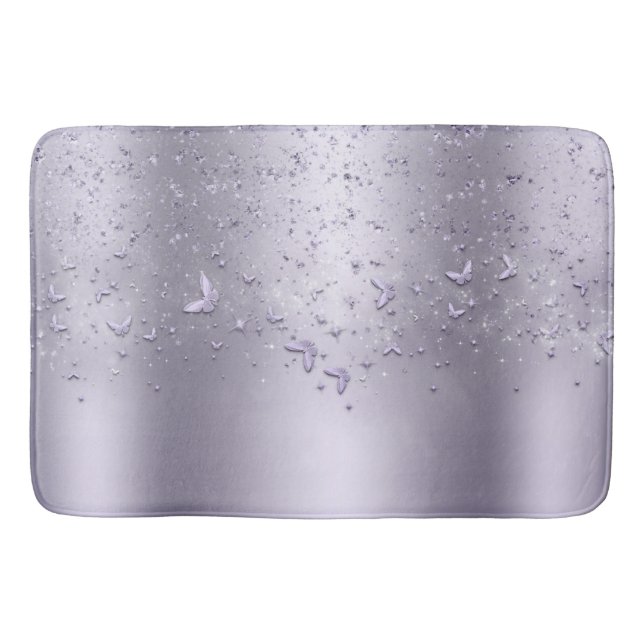 Lilac Shimmer Glitzer Sparkle Flutter Butterfly Badematte (Vorderseite)