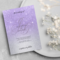 Lilac silber monogramm inital ombre Glitzer Hochze