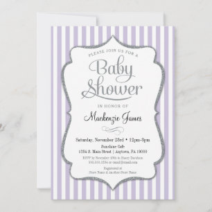 Lilac Silver Baby shower Invitation Lavender Grey