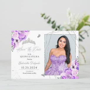Lilac Silver Carte photo Quinceañera Enregistrer L