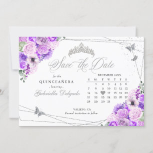 Lilac & Silver Quinceañera Save the Date Einladung