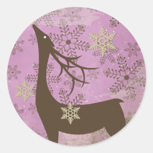 Lilac Snowflakes und Hirschaufkleber Runder Aufkleber
