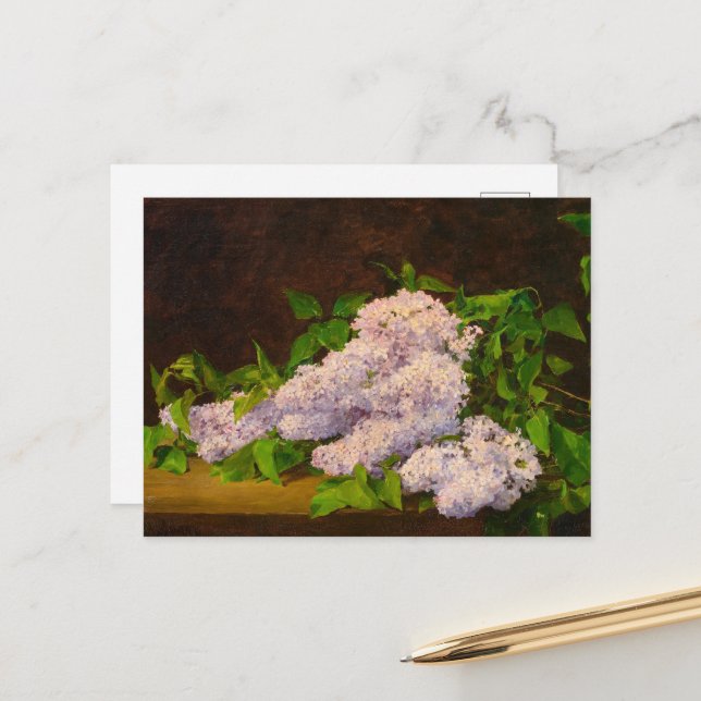 Lilac Spray, 1890 von Albert Anker Postkarte (Vorderseite/Rückseite Beispiel)
