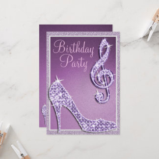 Lilac Stiletto & Treble Clef Birthday Einladung