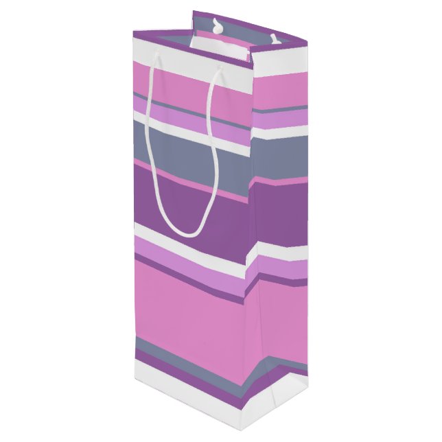 Lilac Streifen Geschenktüte Für Weinflaschen (Rückseite Schrägansicht)
