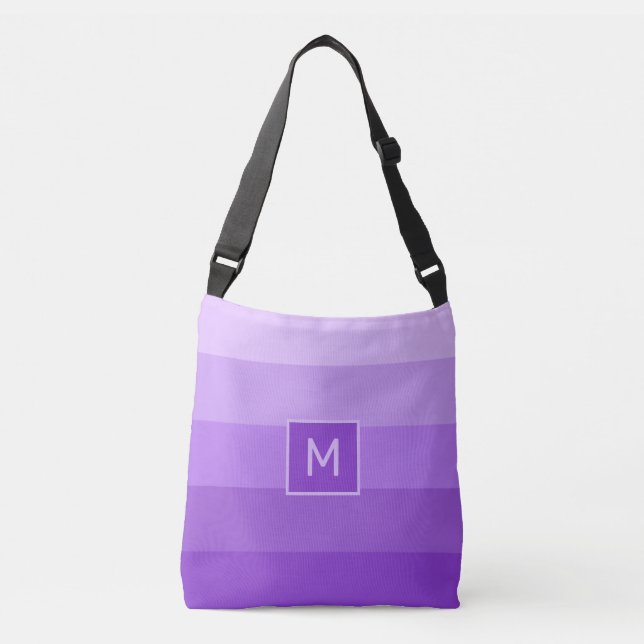 Lilac Stripes Custom Monogramm Tragetaschen Mit Langen Trägern (Vorderseite)