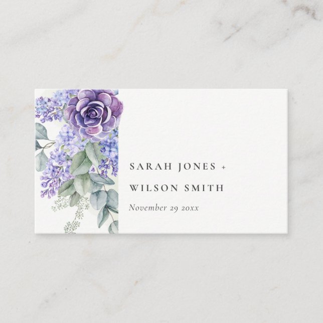 Lilac Succulent Eucalyptus Foliage Wedage Website Begleitkarte (Vorderseite)