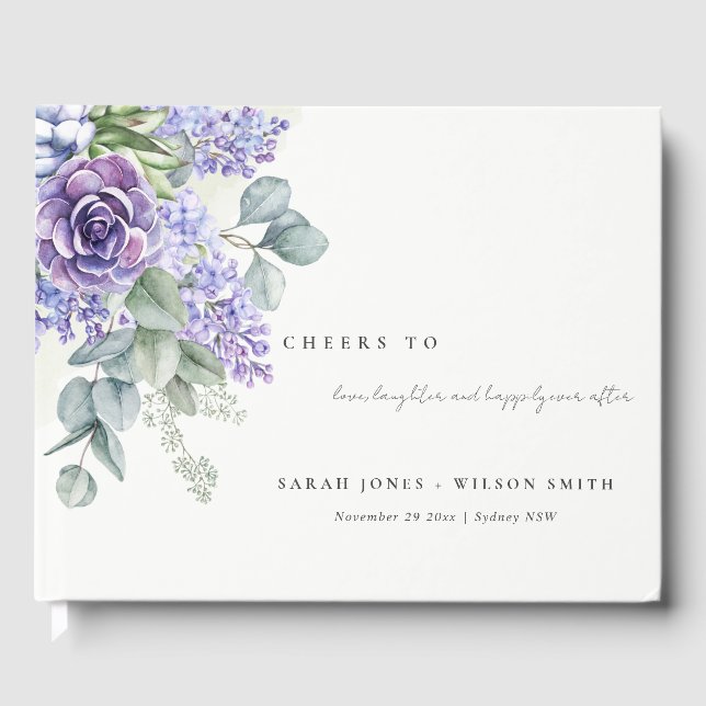 Lilac Succulent Eukalyptus Botanische Hochzeit Gästebuch (Vorderseite)