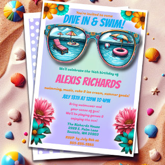 Lilac Summer Splash Birthday Pool Party Einladung