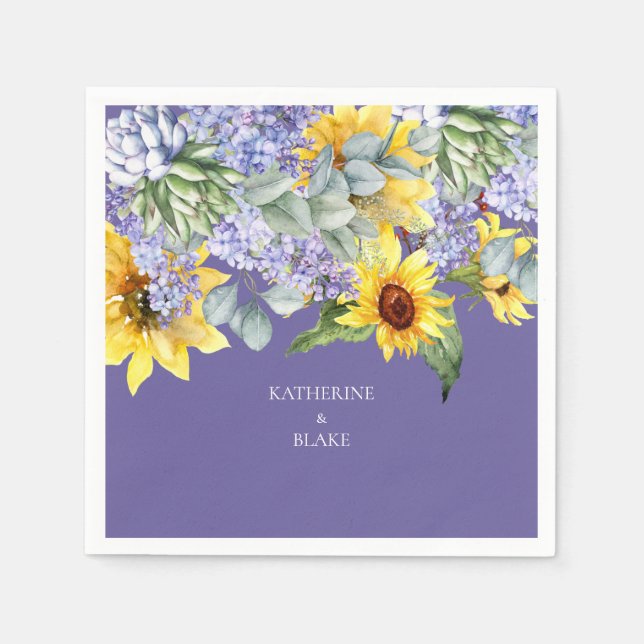 Lilac & Sunflower Wedding Couple Names Serviette (Vorderseite)