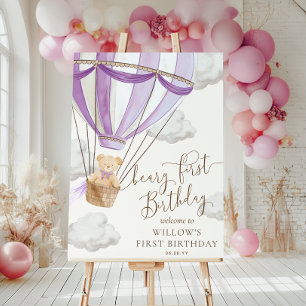 Lilac Teddy Beary Beary First Birthday Welcome Sig Poster