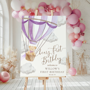 Lilac Teddy Beary Beary First Birthday Welcome Sig Poster