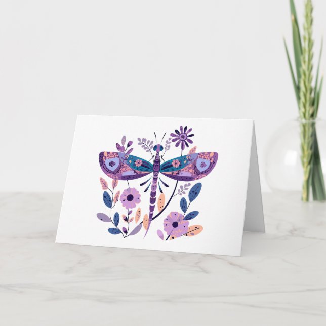 Lilac Themed Dragonfly Blank-Karte (Vorderseite)