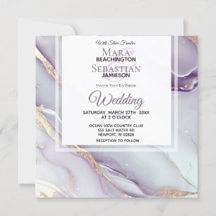 *~* LILAC UAWG QR GOLD MARBLE AR66 Wedding Einladung