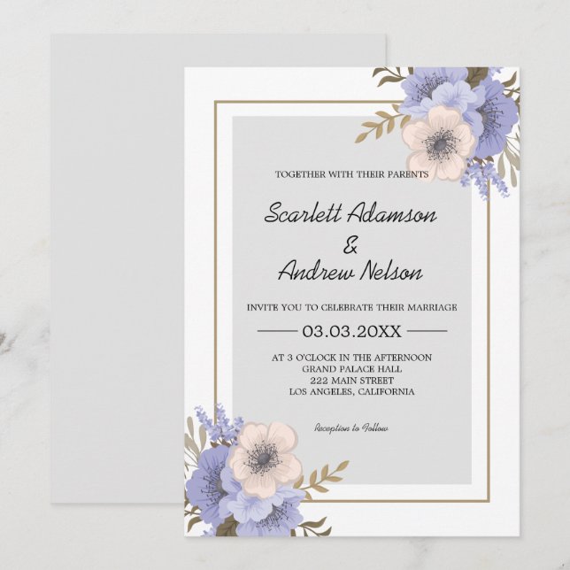 Lilac und Beige Blume Hochzeit Einladung (Vorne/Hinten)