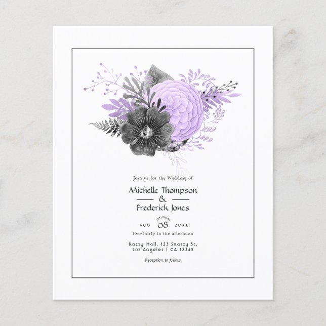 Lilac und Charcoal Floral Wedding Flyer (Vorne)