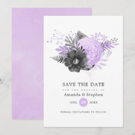 Lilac und Charcoal Floral Wedding Save The Date