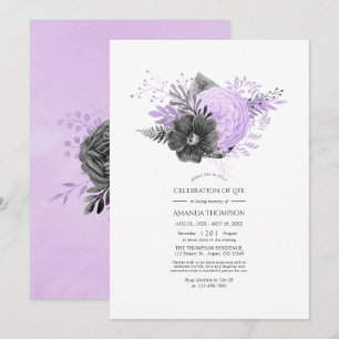 Lilac und Charcoole Floral Celebration of Life Einladung