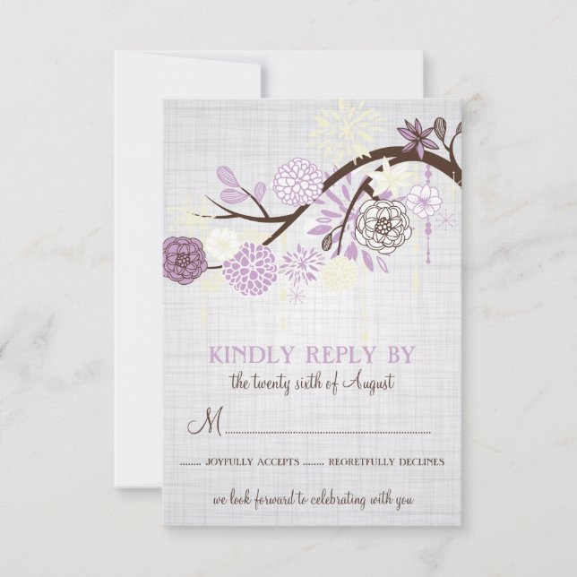 Lilac- und Cream-Blume Rustikale Hochzeitskarte RSVP Karte (Vorderseite)