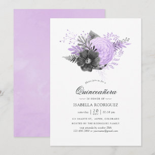Lilac und die Wasserfarbenflora Quinceañera Einladung