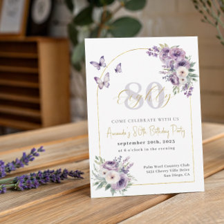 Lilac und Gold Floral 80. Geburtstagsparty Einladung