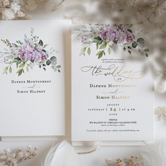 Lilac und Greenerity Wedding Lila Foil Accents Folieneinladung (Von Creator hochgeladen)