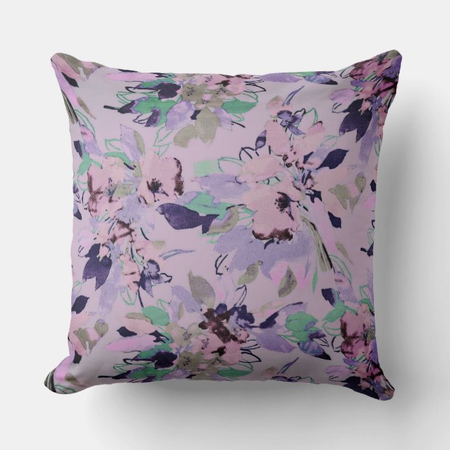 Lilac und grüne Wasserfarben Kissen (Vorderseite)