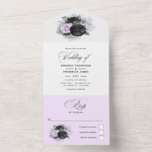 Lilac- und Karkohleblumenhochzeit in einem Invit All In One Einladung