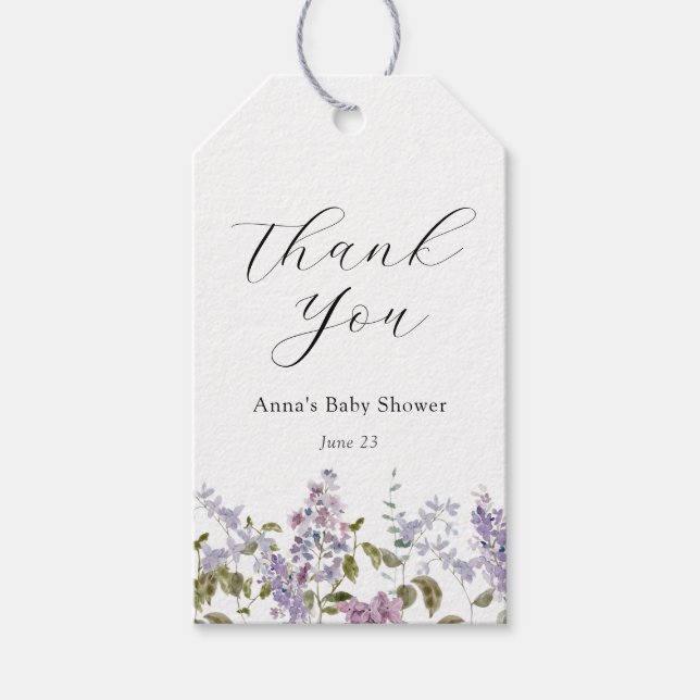 Lilac und Lavender Danke, Baby Dusche Geschenkanhänger (Vorderseite)