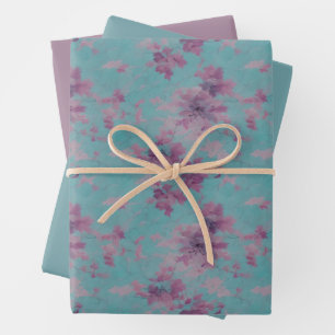 Lilac und Lila Blume Design auf Blue Geschenkpapier Set