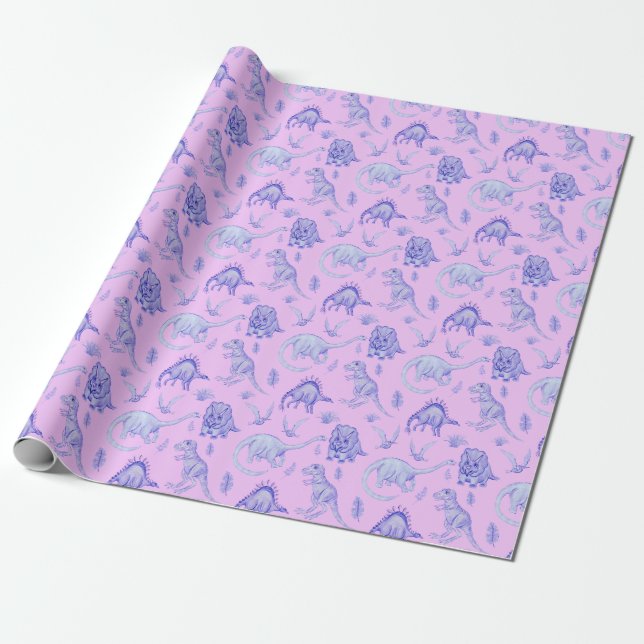 Lilac und Lila Dinosaurier-Geschenkwrap Geschenkpapier (Ungerollt)