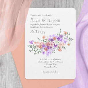 Lilac und Peach Rose Bouquet Einladung zur Hochzei