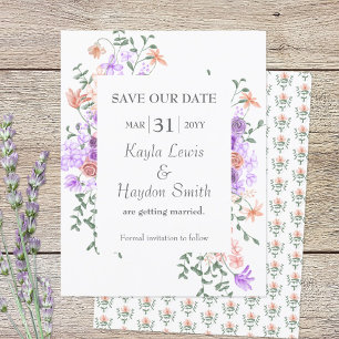 Lilac- und Peach-Rose Hochzeitssache Datum speiche Einladung