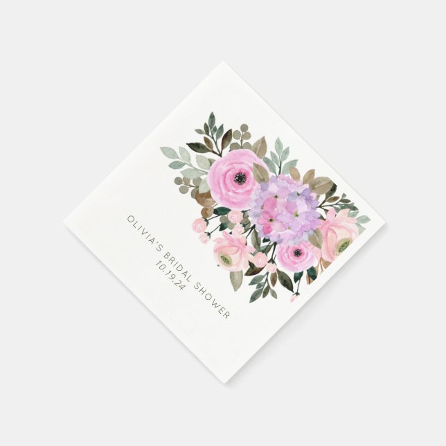 Lilac und Pink Floral Bouquet Brautparty Custom Serviette (Ecke)