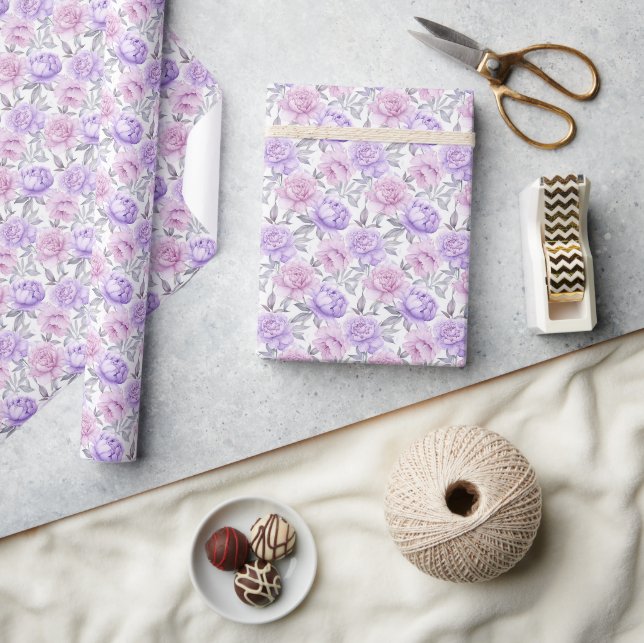 Lilac und Pink Peony Romantische Flora Geschenkpapier (Kunsthandwerk)