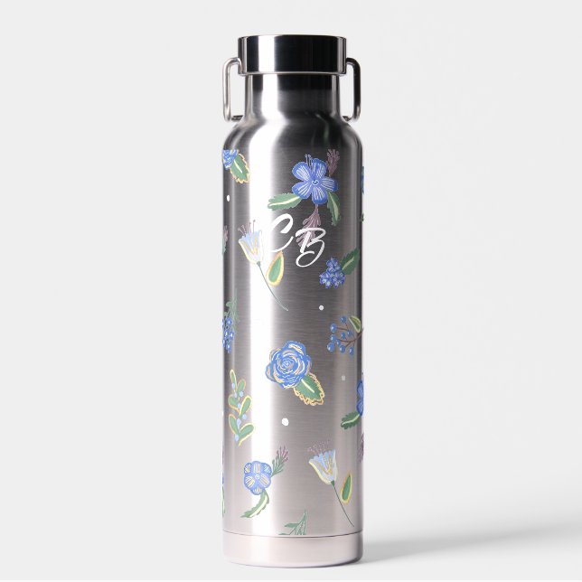 Lilac und Violet auf Grau handgemalt Trinkflasche (Vorne)