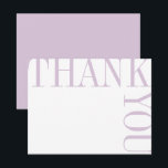 Lilac und White Modern Large Text Vielen Dank. Dankeskarte<br><div class="desc">Weiche lila Typografie fühlt sich modern und frisch in einem einzigartigen und auffallenden Layout an,  das buchstäblich die Seitenränder drückt. Eine leere Rückseite verlasse viel Platz für eine sorgfältig handgeschriebene Dankesnotiz.</div>