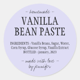 Lilac Vanilla Bean Paste Flasche Homemade Extrakt Runder Aufkleber