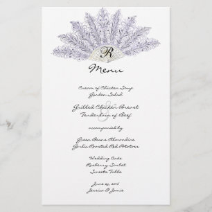 Lilac Vintag Feather Fan Wedding Menu