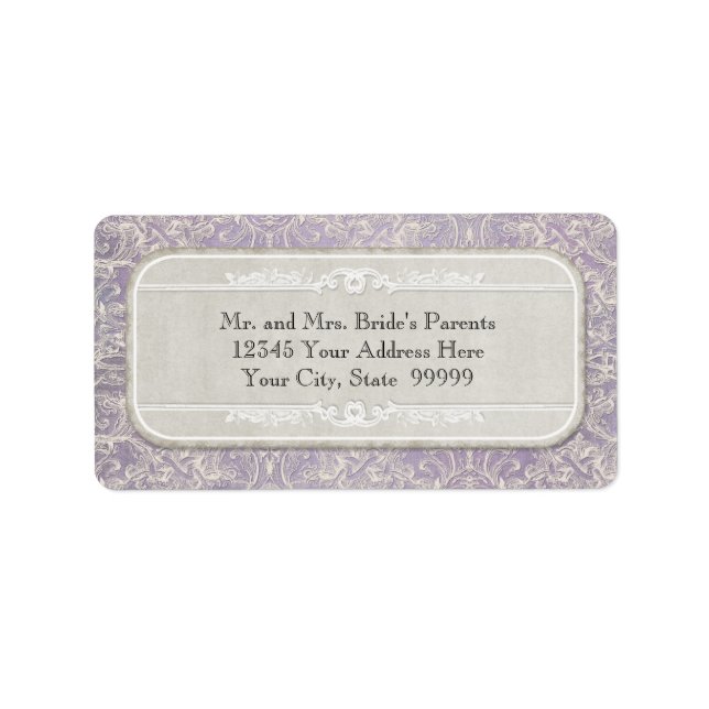 Lilac Vintag French Regency Lace Etched Wedding Adressaufkleber (Vorne)