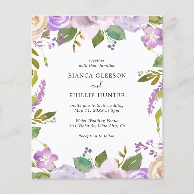 Lilac Watercolor Blumenbudget Einladung (Vorderseite)