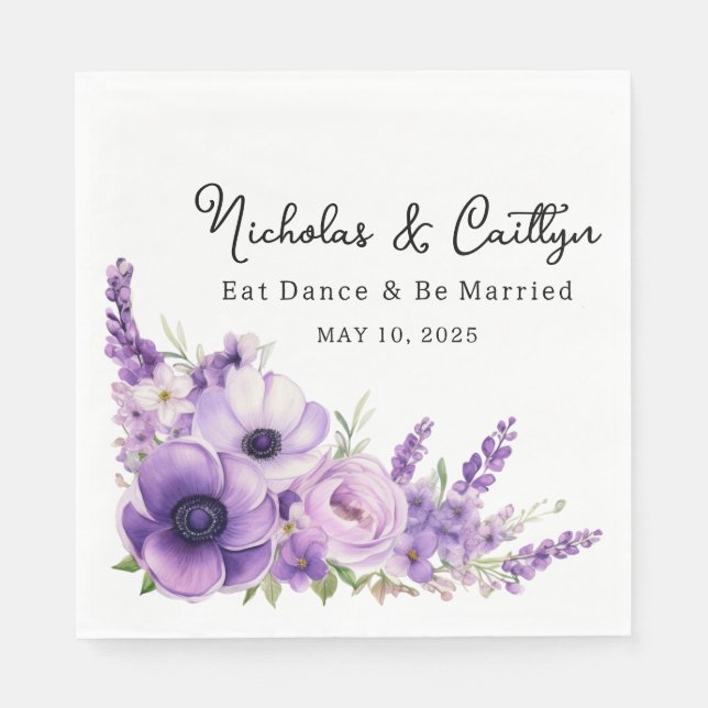 Lilac Watercolor Blumenhochzeit und Brautparty Serviette (Vorderseite)
