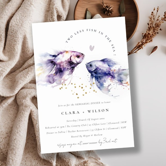 Lilac Watercolor Coastal Fish Rehearsal Dinner Einladung (Von Creator hochgeladen)