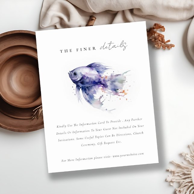 Lilac Watercolor Coastal Fish Wedding Details Begleitkarte (Von Creator hochgeladen)