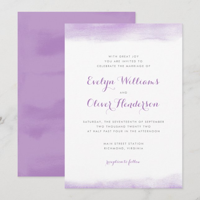 Lilac Watercolor Dip Wedding Einladung (Vorne/Hinten)