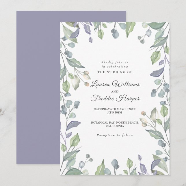 Lilac Watercolor Floral Wedding Einladung (Vorne/Hinten)